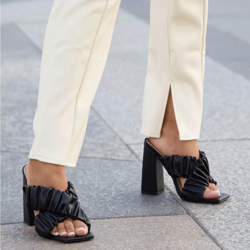 NWT - Ego x Molly-Mae Larchmont ruched block heeled mules in black